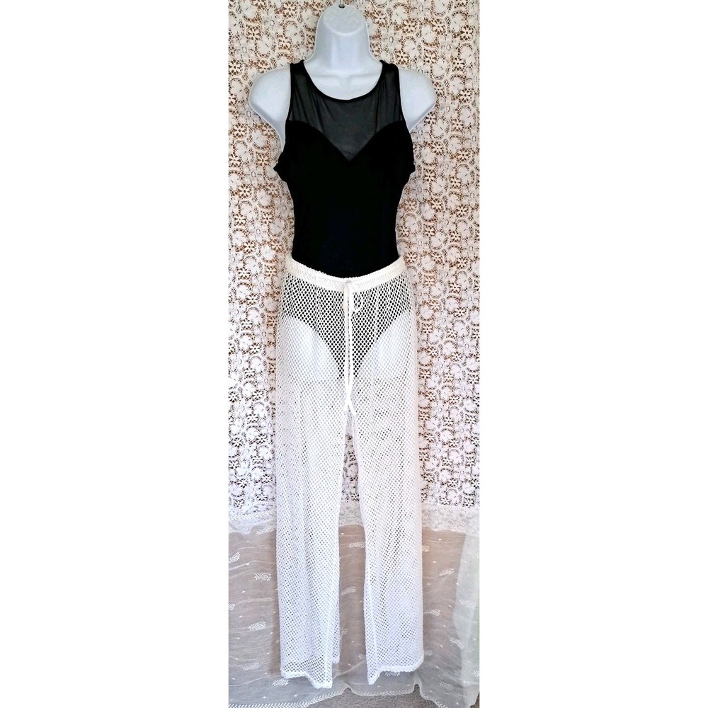 Waves To Coast Beach Pants 3X White Fishnet Wide Leg‎ Drawstring Coverup Boho